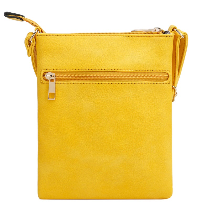DELUXITY | Crossbody Purse Bag | Functional Multi Pocket Double Zipper Purse | Adjustable Strap | Medium Size Purse | Yellow - Image 2